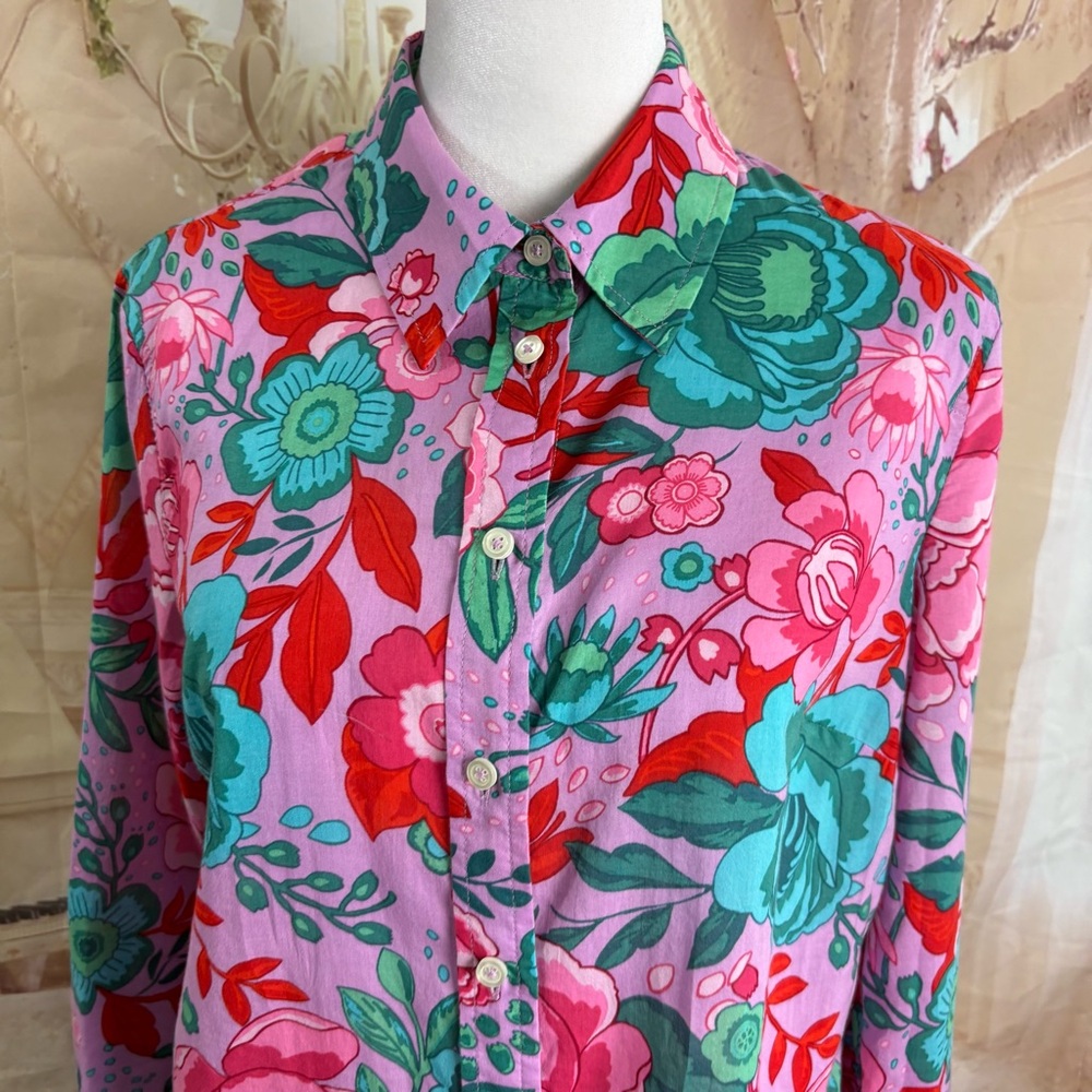Talbots Floral Button-Up Shirt in Pink and Green - Picture 6 of 11